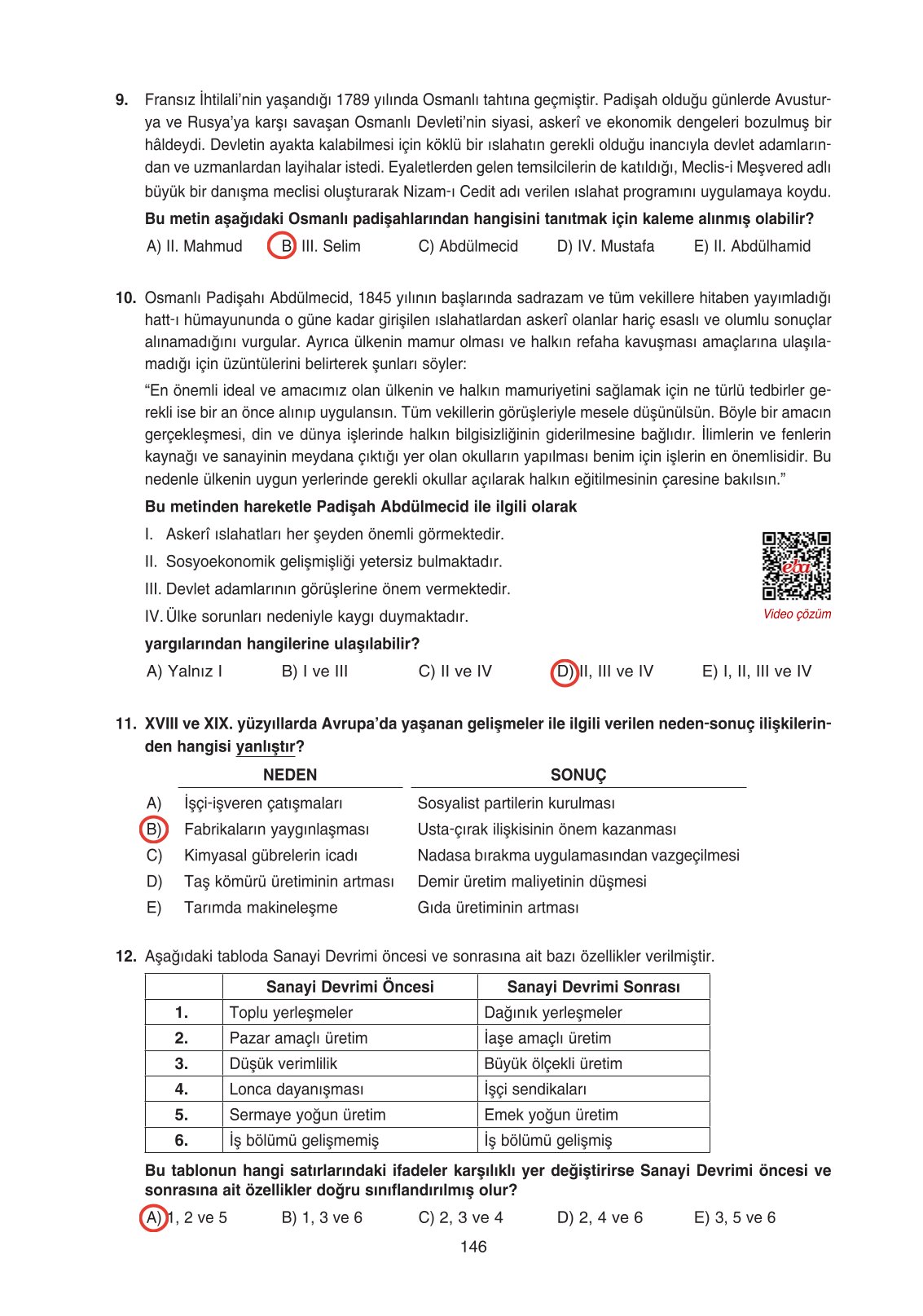 11. Sınıf Ders Destek Yayınları Tarih Ders Kitabı Sayfa 146 Cevapları