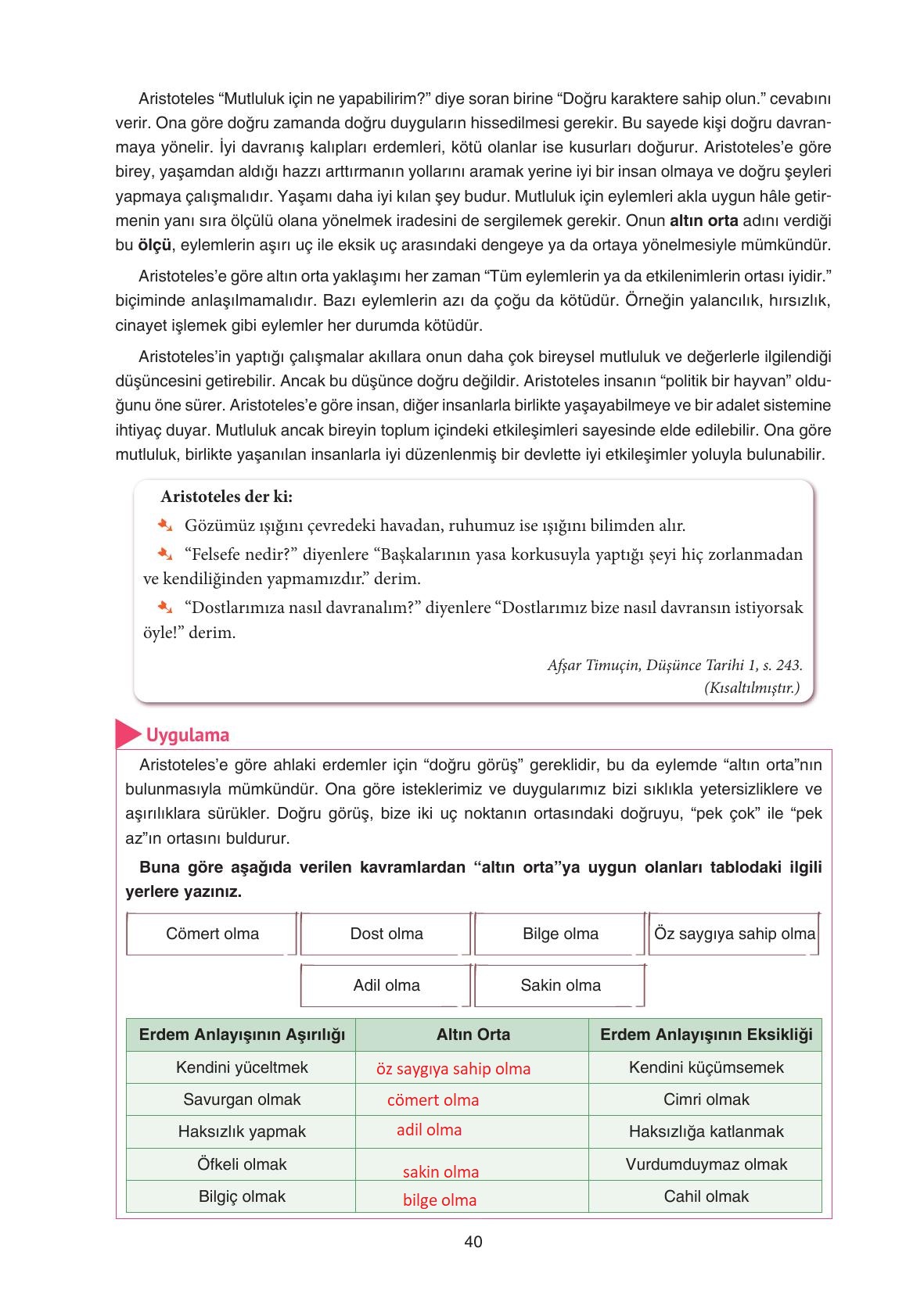 11. Sınıf Hisar Yayıncılık Felsefe Ders Kitabı Sayfa 41 Cevapları