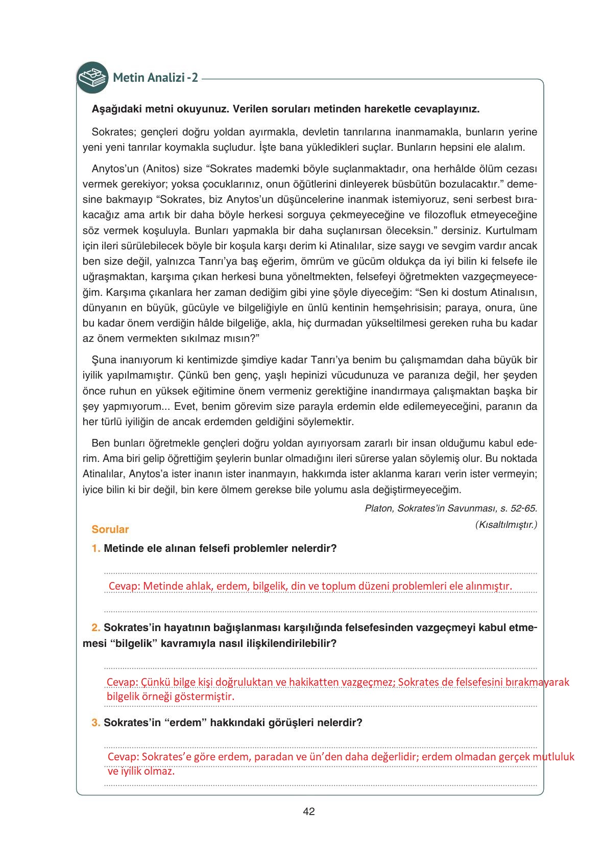 11. Sınıf Hisar Yayıncılık Felsefe Ders Kitabı Sayfa 43 Cevapları