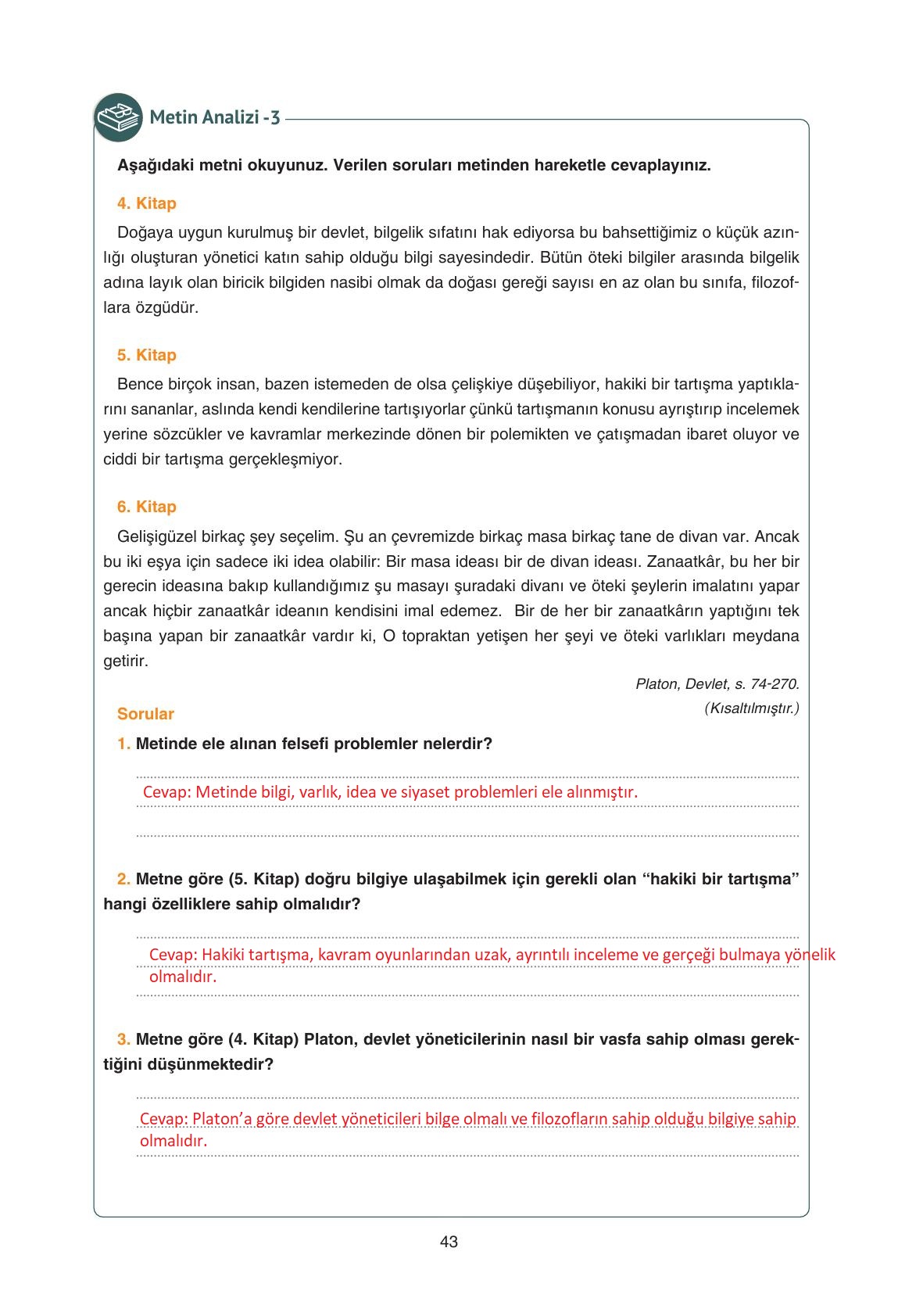 11. Sınıf Hisar Yayıncılık Felsefe Ders Kitabı Sayfa 44 Cevapları