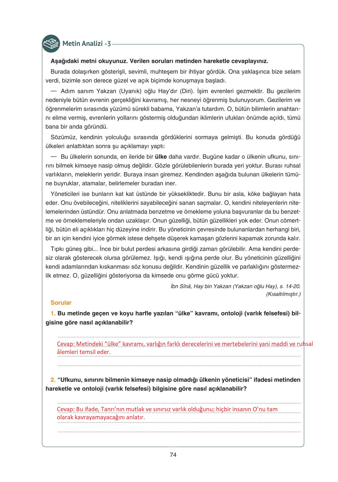 11. Sınıf Hisar Yayıncılık Felsefe Ders Kitabı Sayfa 75 Cevapları