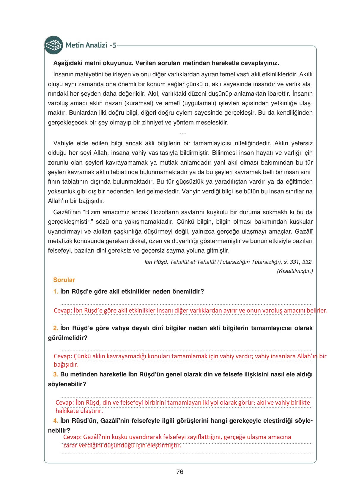 11. Sınıf Hisar Yayıncılık Felsefe Ders Kitabı Sayfa 77 Cevapları