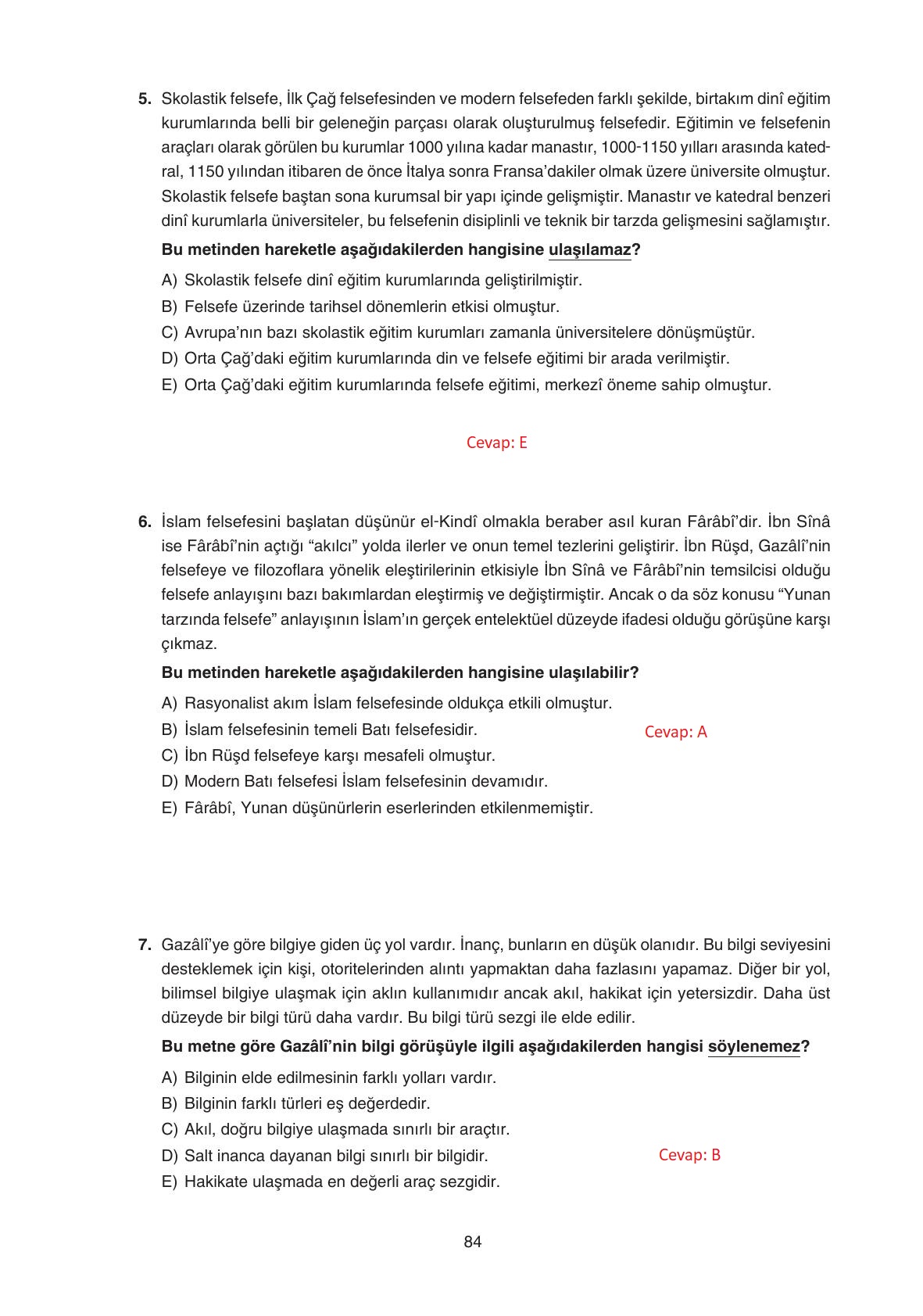 11. Sınıf Hisar Yayıncılık Felsefe Ders Kitabı Sayfa 85 Cevapları