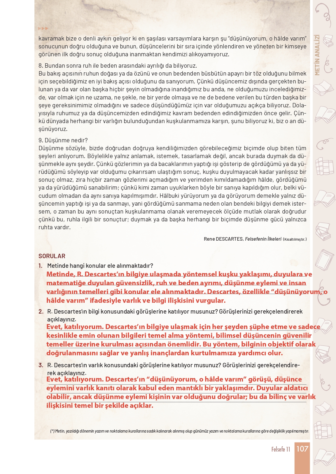11. Sınıf Meb Yayınları Felsefe Ders Kitabı Sayfa 107 Cevapları