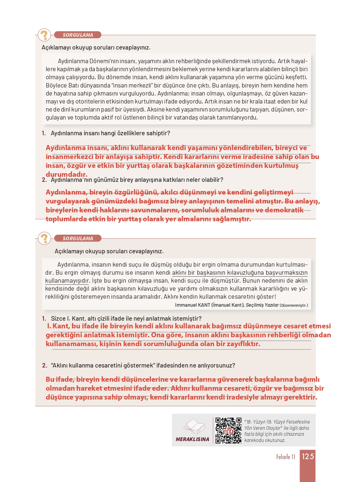 11. Sınıf Meb Yayınları Felsefe Ders Kitabı Sayfa 125 Cevapları