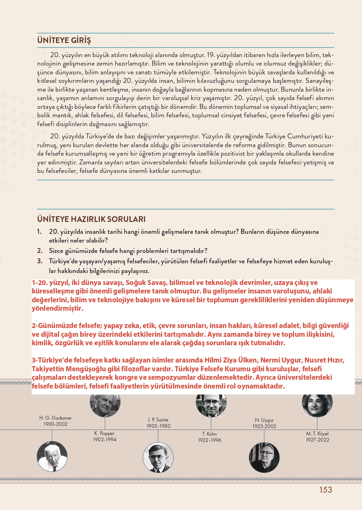 11. Sınıf Meb Yayınları Felsefe Ders Kitabı Sayfa 153 Cevapları