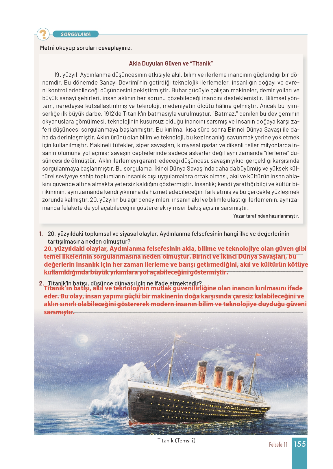 11. Sınıf Meb Yayınları Felsefe Ders Kitabı Sayfa 155 Cevapları