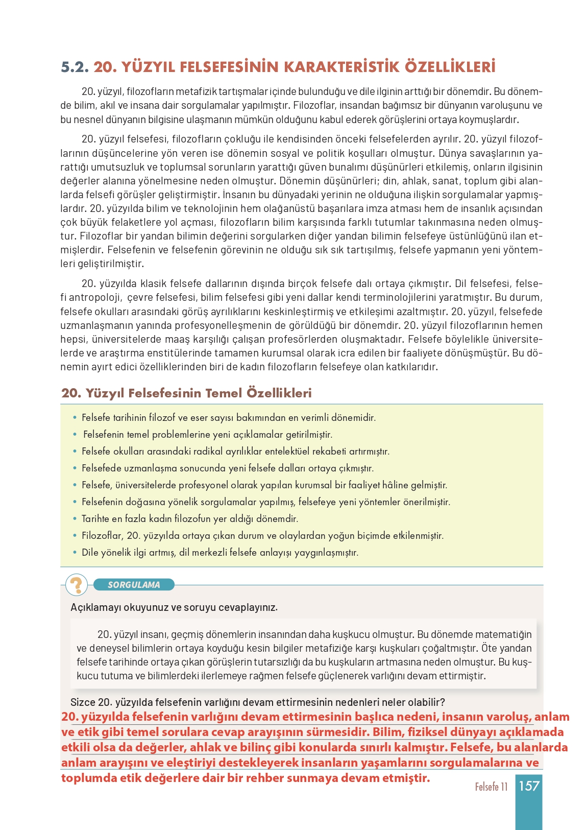 11. Sınıf Meb Yayınları Felsefe Ders Kitabı Sayfa 157 Cevapları