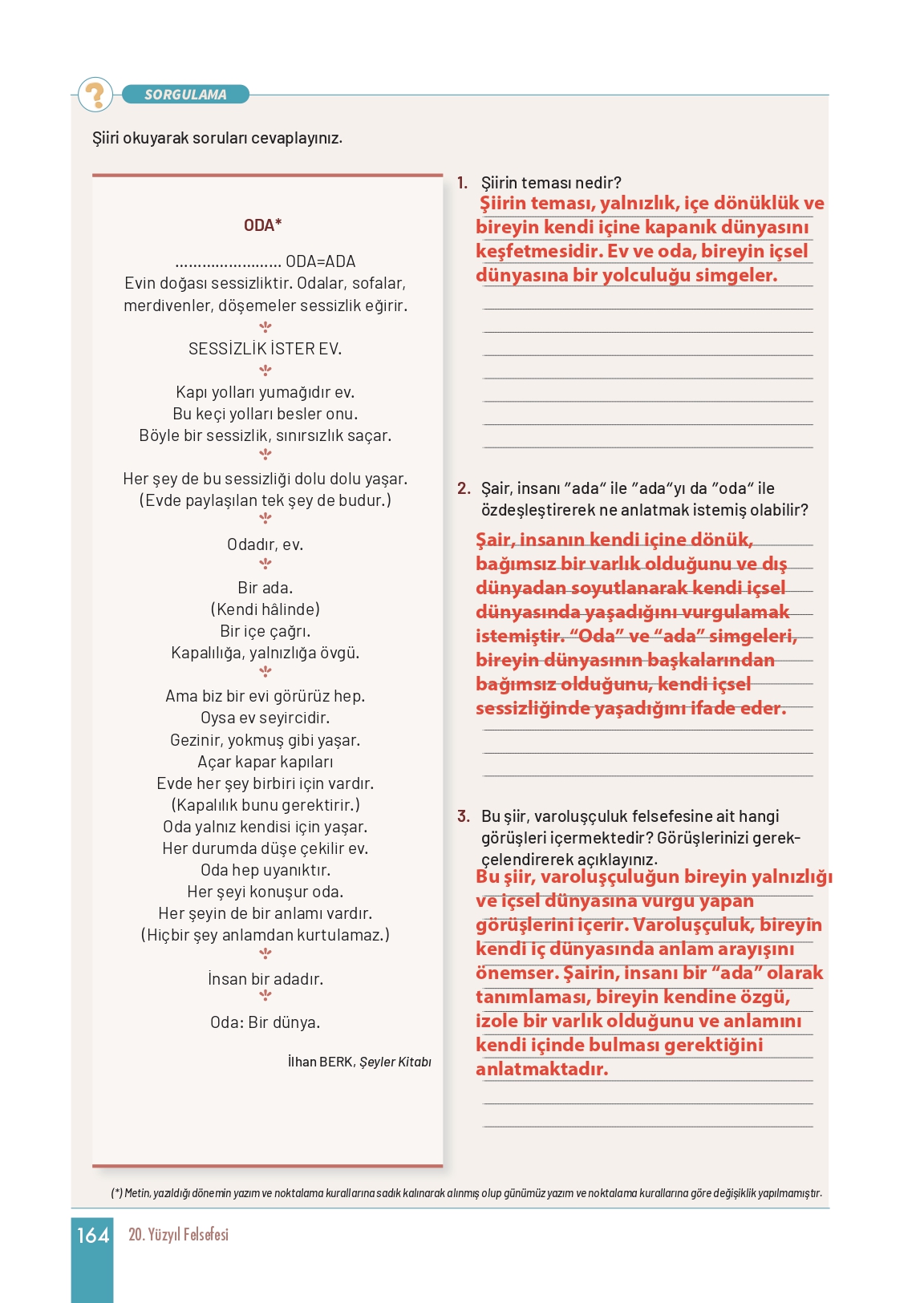 11. Sınıf Meb Yayınları Felsefe Ders Kitabı Sayfa 164 Cevapları
