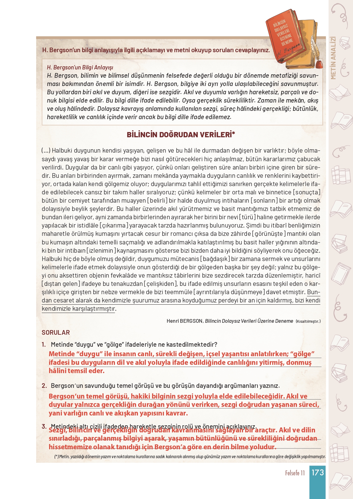11. Sınıf Meb Yayınları Felsefe Ders Kitabı Sayfa 173 Cevapları