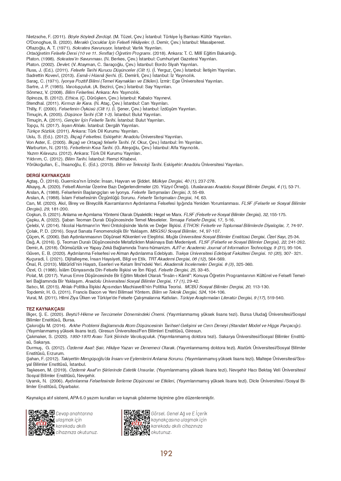 11. Sınıf Meb Yayınları Felsefe Ders Kitabı Sayfa 192 Cevapları