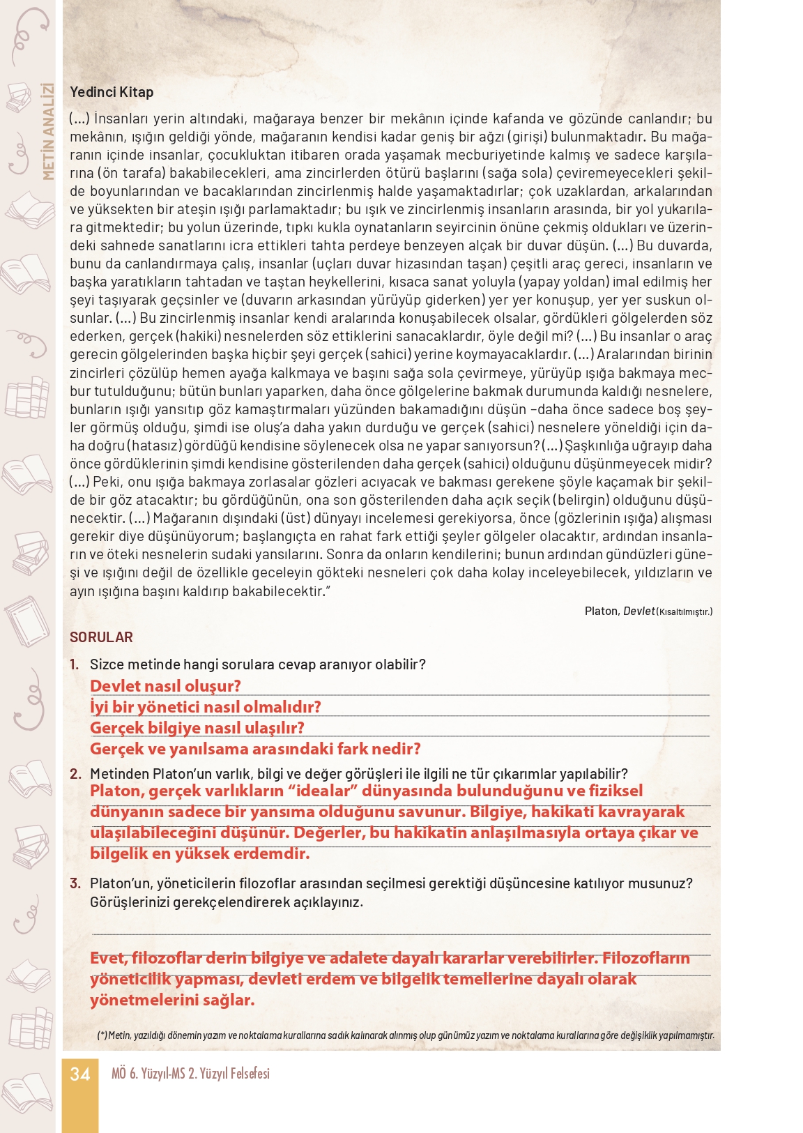 11. Sınıf Meb Yayınları Felsefe Ders Kitabı Sayfa 34 Cevapları