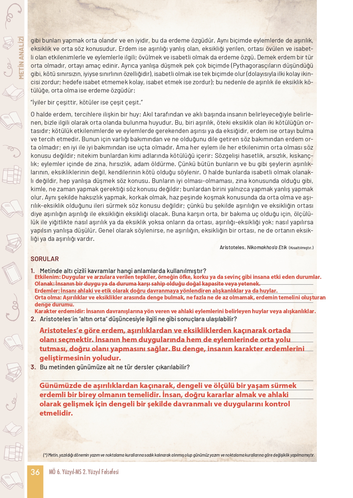 11. Sınıf Meb Yayınları Felsefe Ders Kitabı Sayfa 36 Cevapları