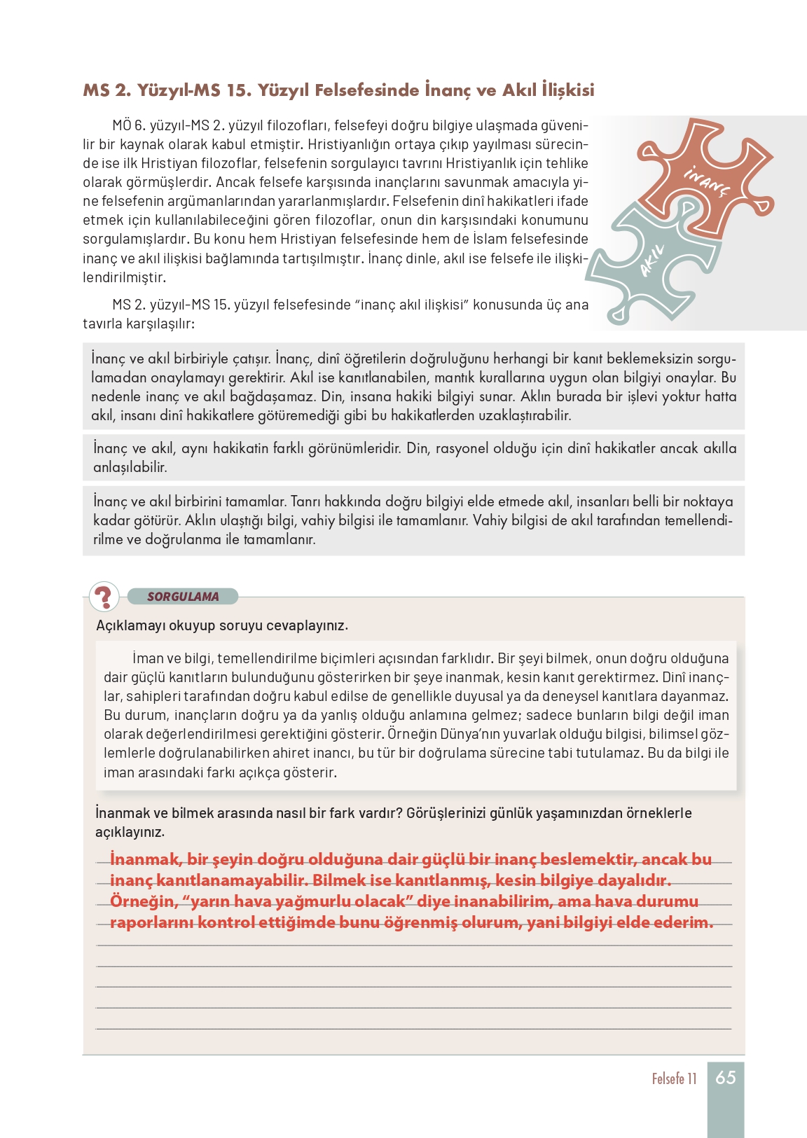 11. Sınıf Meb Yayınları Felsefe Ders Kitabı Sayfa 65 Cevapları