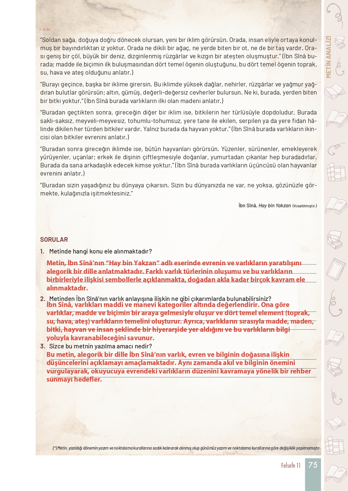 11. Sınıf Meb Yayınları Felsefe Ders Kitabı Sayfa 75 Cevapları