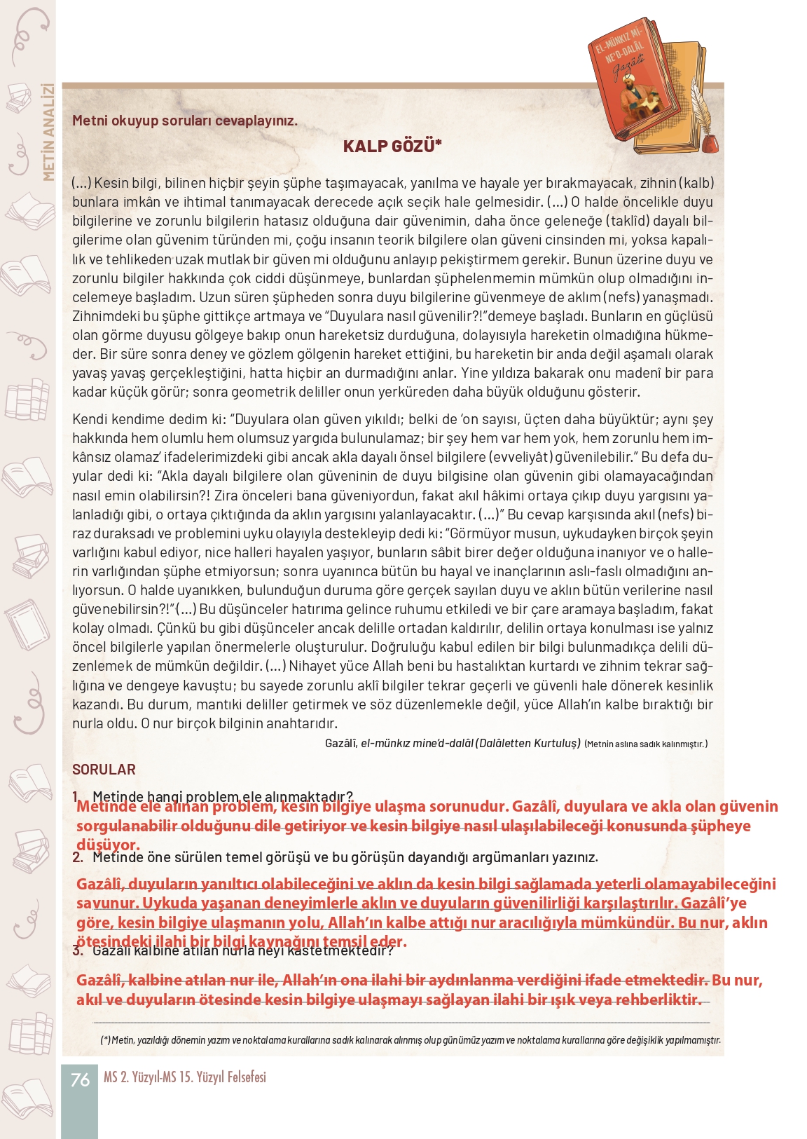 11. Sınıf Meb Yayınları Felsefe Ders Kitabı Sayfa 76 Cevapları