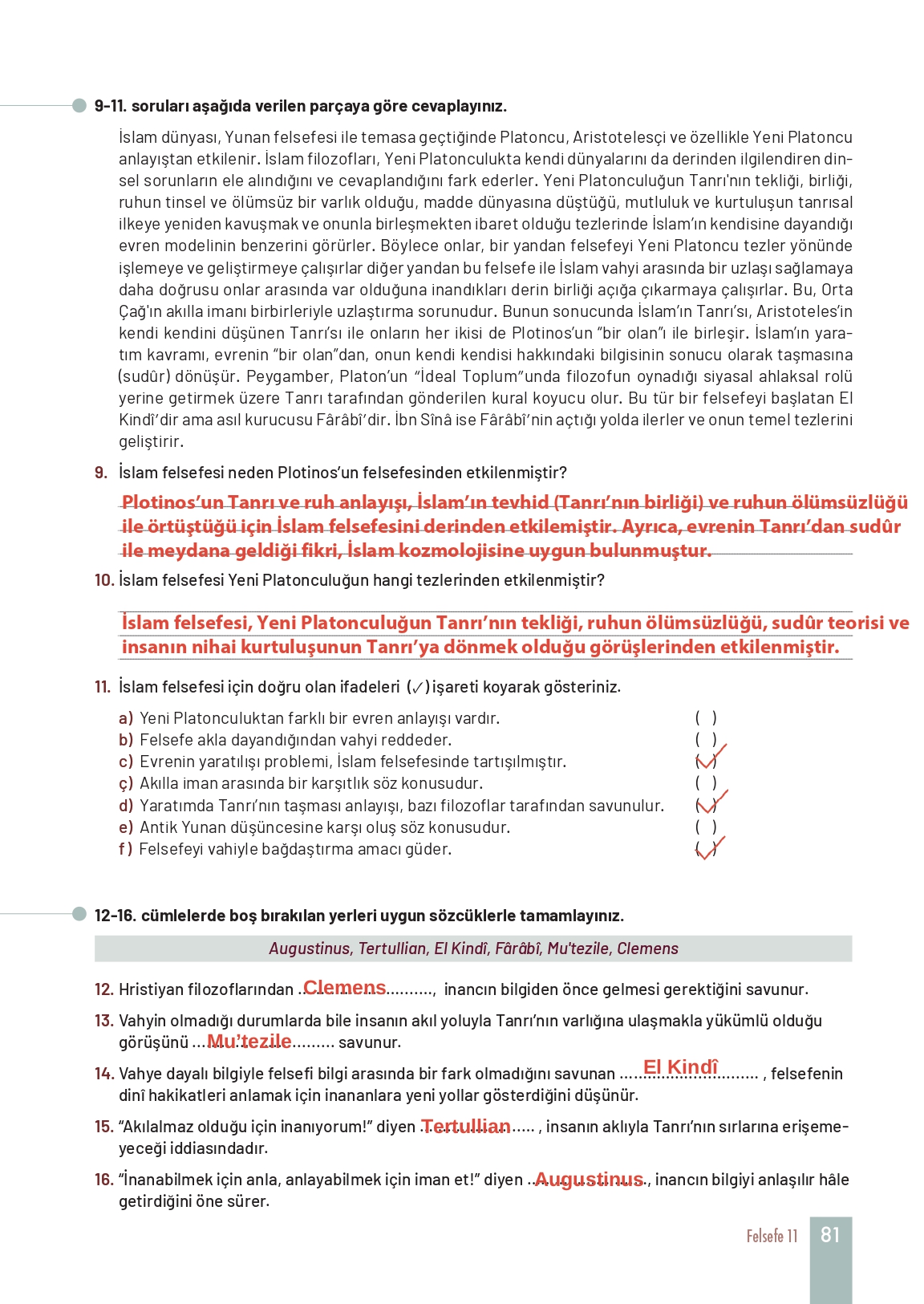 11. Sınıf Meb Yayınları Felsefe Ders Kitabı Sayfa 81 Cevapları