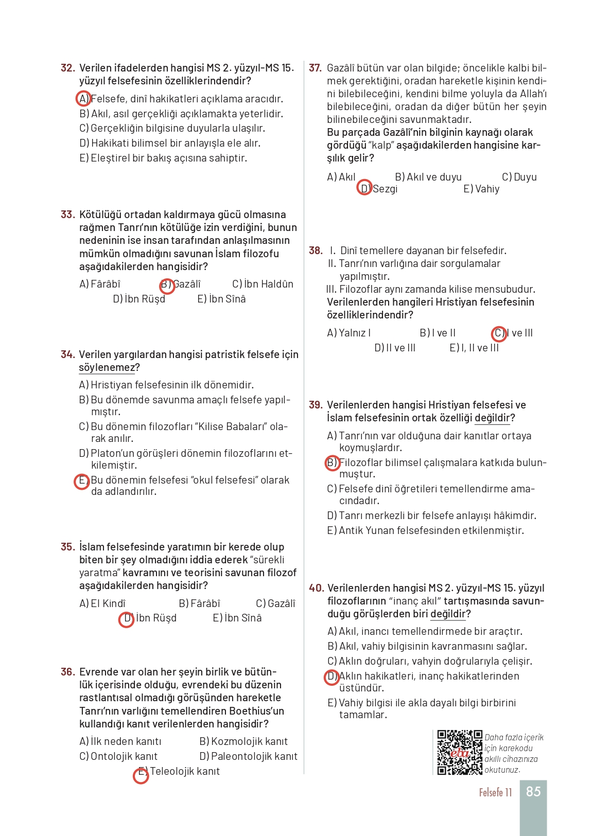 11. Sınıf Meb Yayınları Felsefe Ders Kitabı Sayfa 85 Cevapları