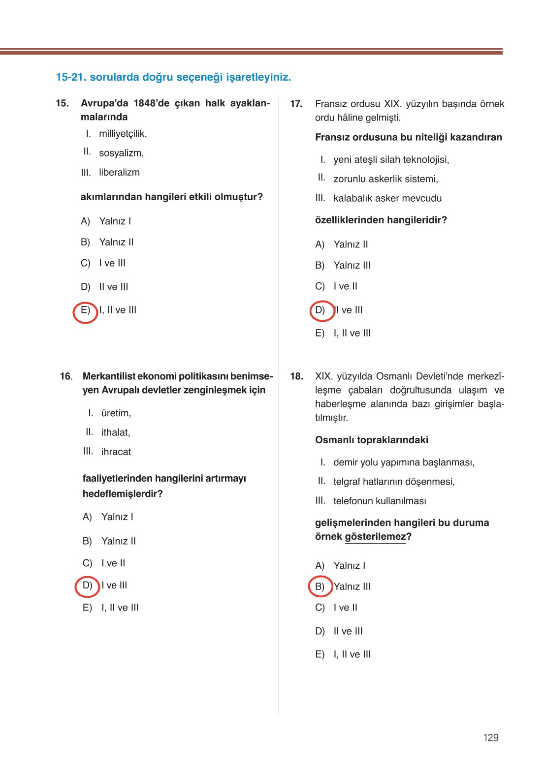 11. Sınıf Meb Yayınları Tarih Ders Kitabı Sayfa 129 Cevapları