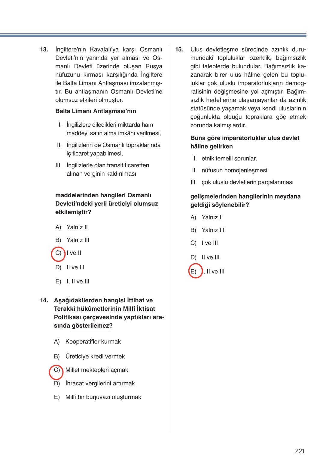 11. Sınıf Meb Yayınları Tarih Ders Kitabı Sayfa 221 Cevapları