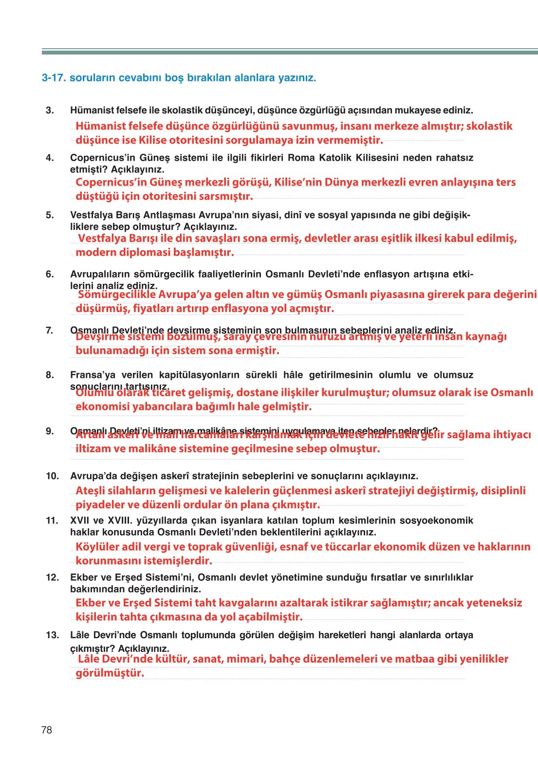11. Sınıf Meb Yayınları Tarih Ders Kitabı Sayfa 78 Cevapları