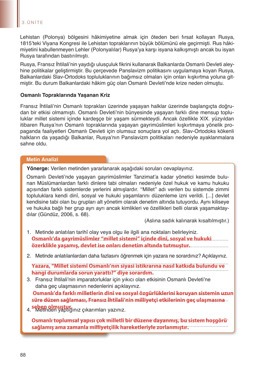 11. Sınıf Meb Yayınları Tarih Ders Kitabı Sayfa 88 Cevapları 11. Sınıf Meb Yayınları Tarih Ders Kitabı Sayfa 88 Cevapları