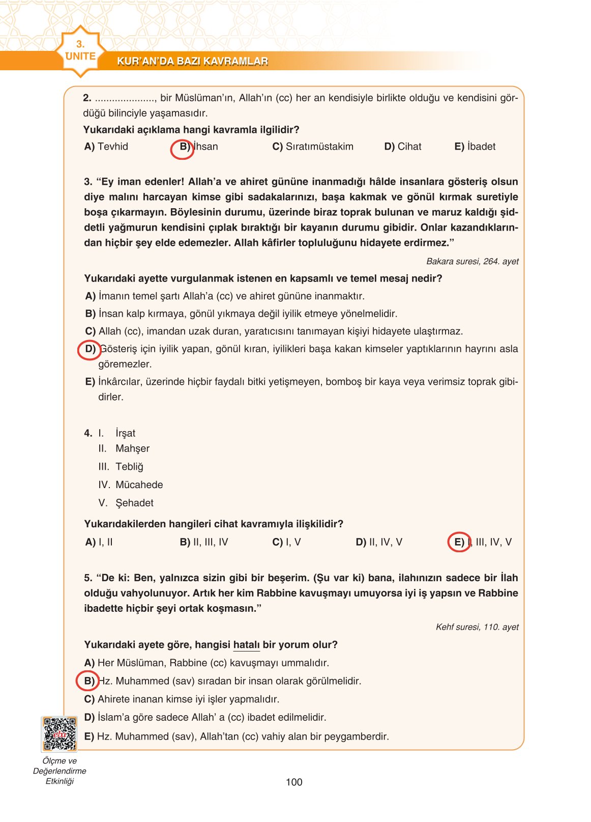 11. Sınıf Sdr İpekyolu Yayıncılık Din Kültürü Ve Ahlak Bilgisi Ders Kitabı Sayfa 100 Cevapları