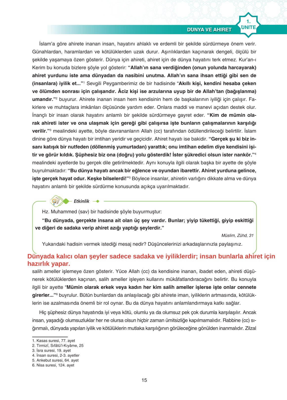 11. Sınıf Sdr İpekyolu Yayıncılık Din Kültürü Ve Ahlak Bilgisi Ders Kitabı Sayfa 15 Cevapları