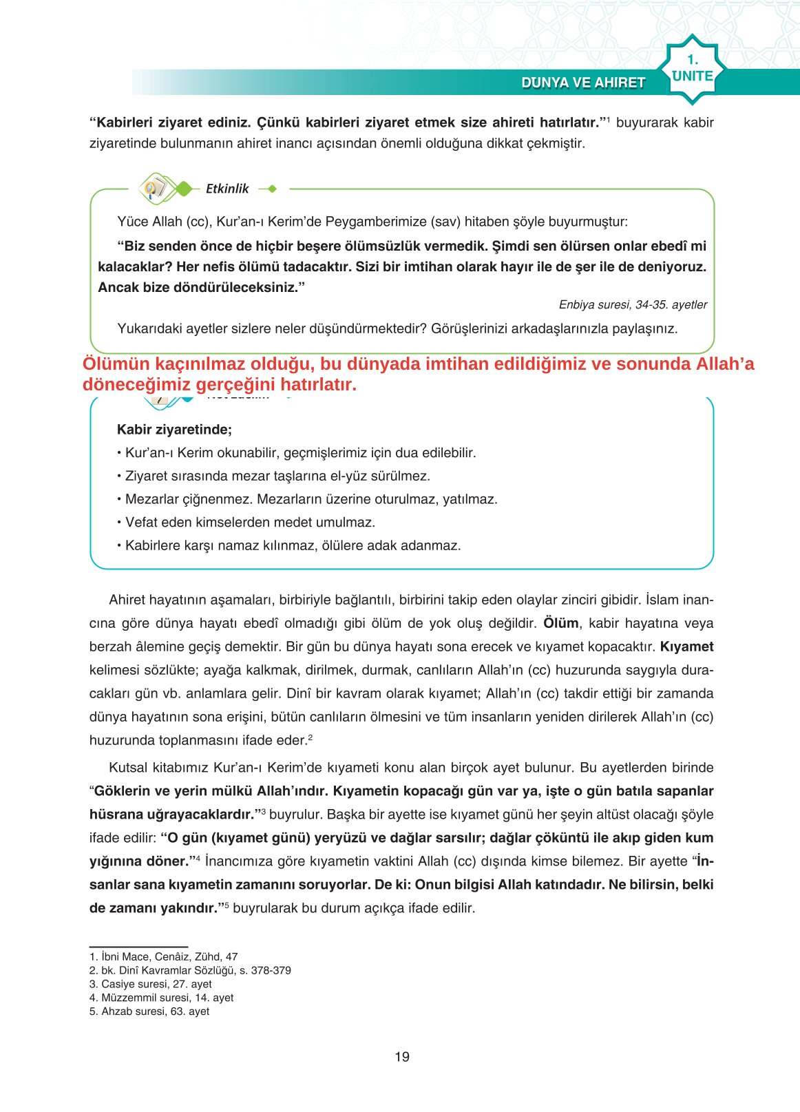 11. Sınıf Sdr İpekyolu Yayıncılık Din Kültürü Ve Ahlak Bilgisi Ders Kitabı Sayfa 19 Cevapları