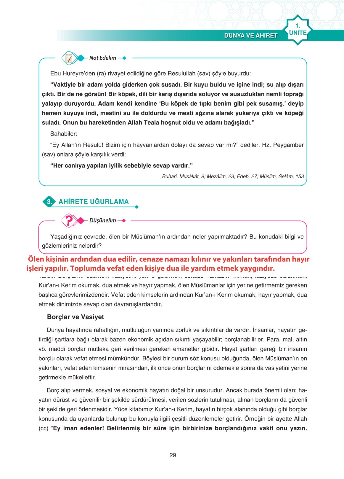 11. Sınıf Sdr İpekyolu Yayıncılık Din Kültürü Ve Ahlak Bilgisi Ders Kitabı Sayfa 29 Cevapları