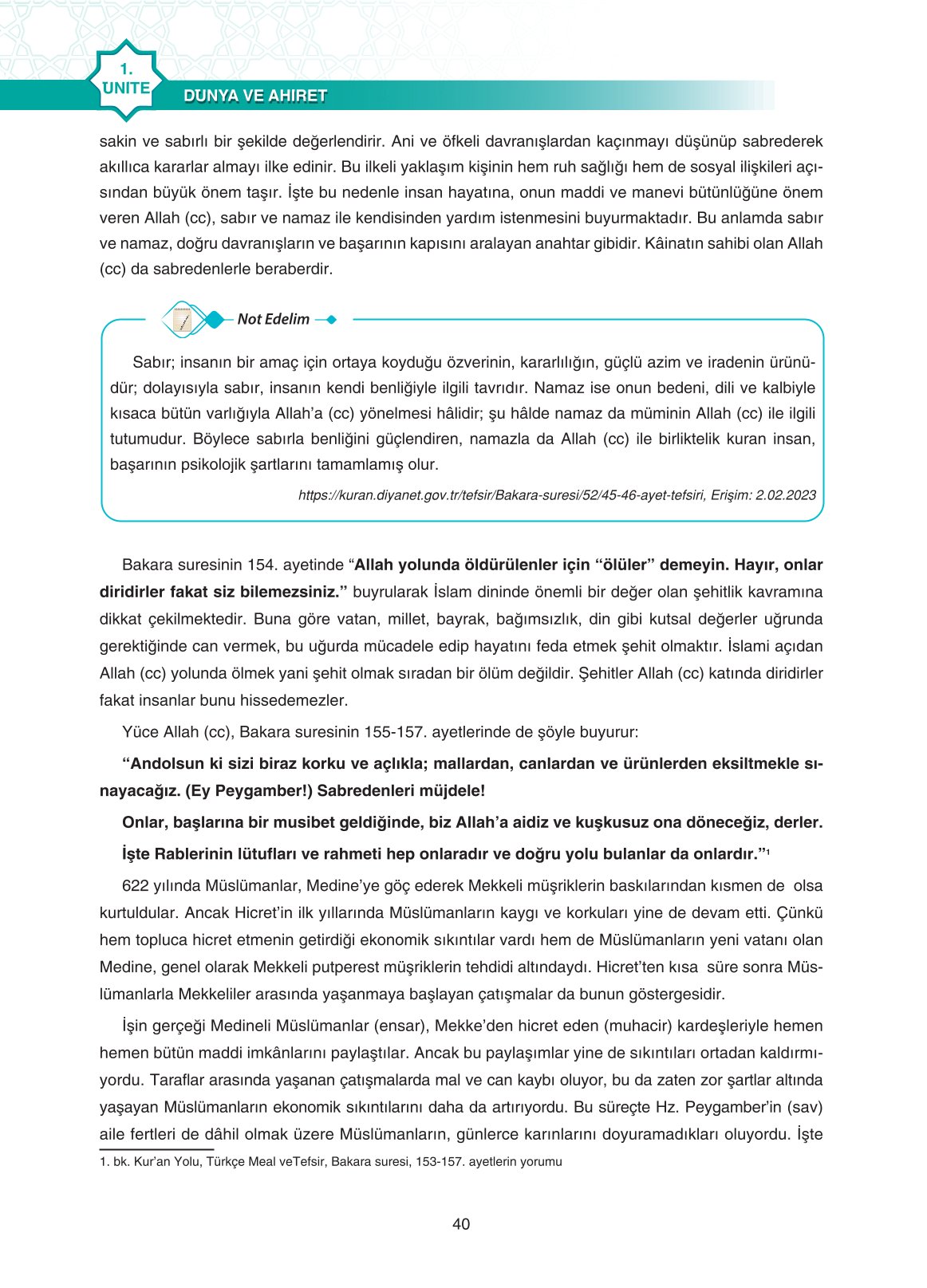 11. Sınıf Sdr İpekyolu Yayıncılık Din Kültürü Ve Ahlak Bilgisi Ders Kitabı Sayfa 40 Cevapları
