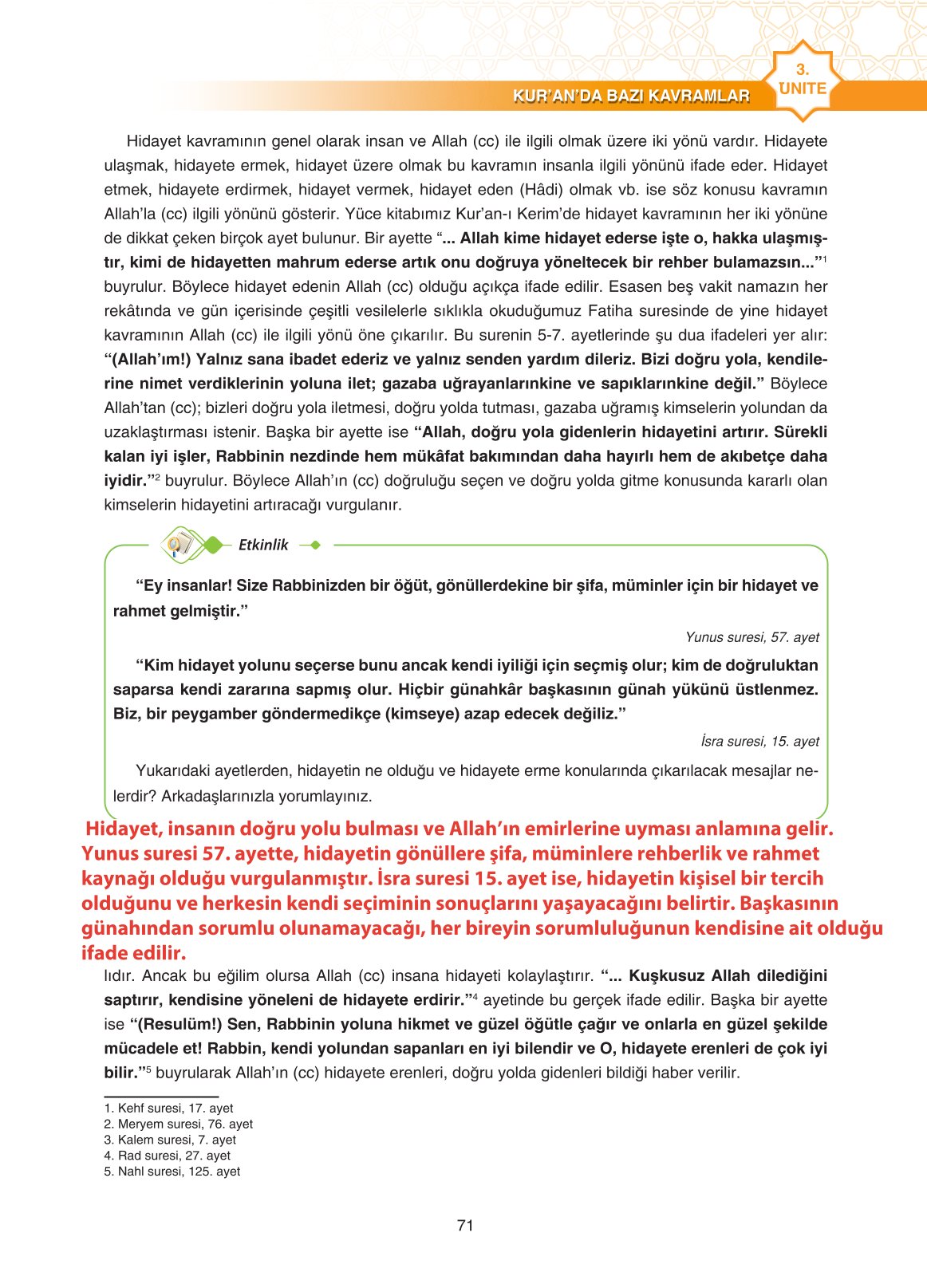 11. Sınıf Sdr İpekyolu Yayıncılık Din Kültürü Ve Ahlak Bilgisi Ders Kitabı Sayfa 71 Cevapları