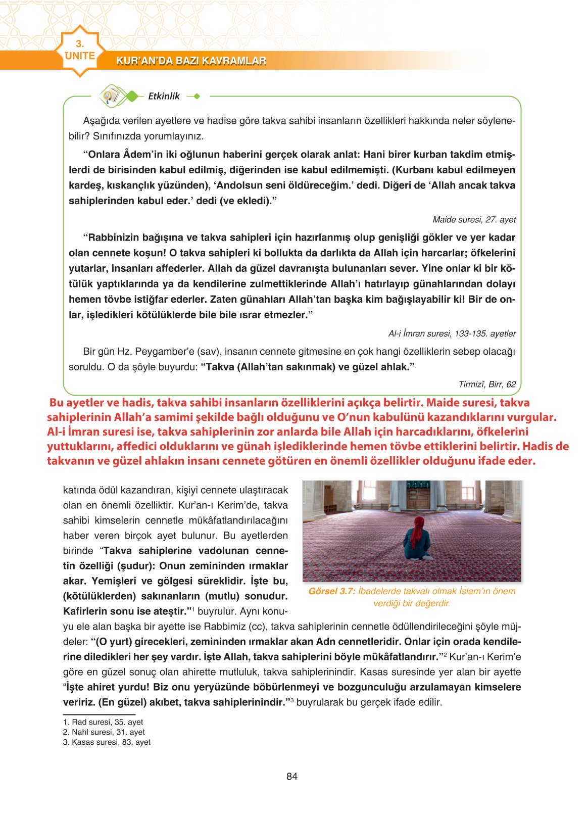 11. Sınıf Sdr İpekyolu Yayıncılık Din Kültürü Ve Ahlak Bilgisi Ders Kitabı Sayfa 84 Cevapları