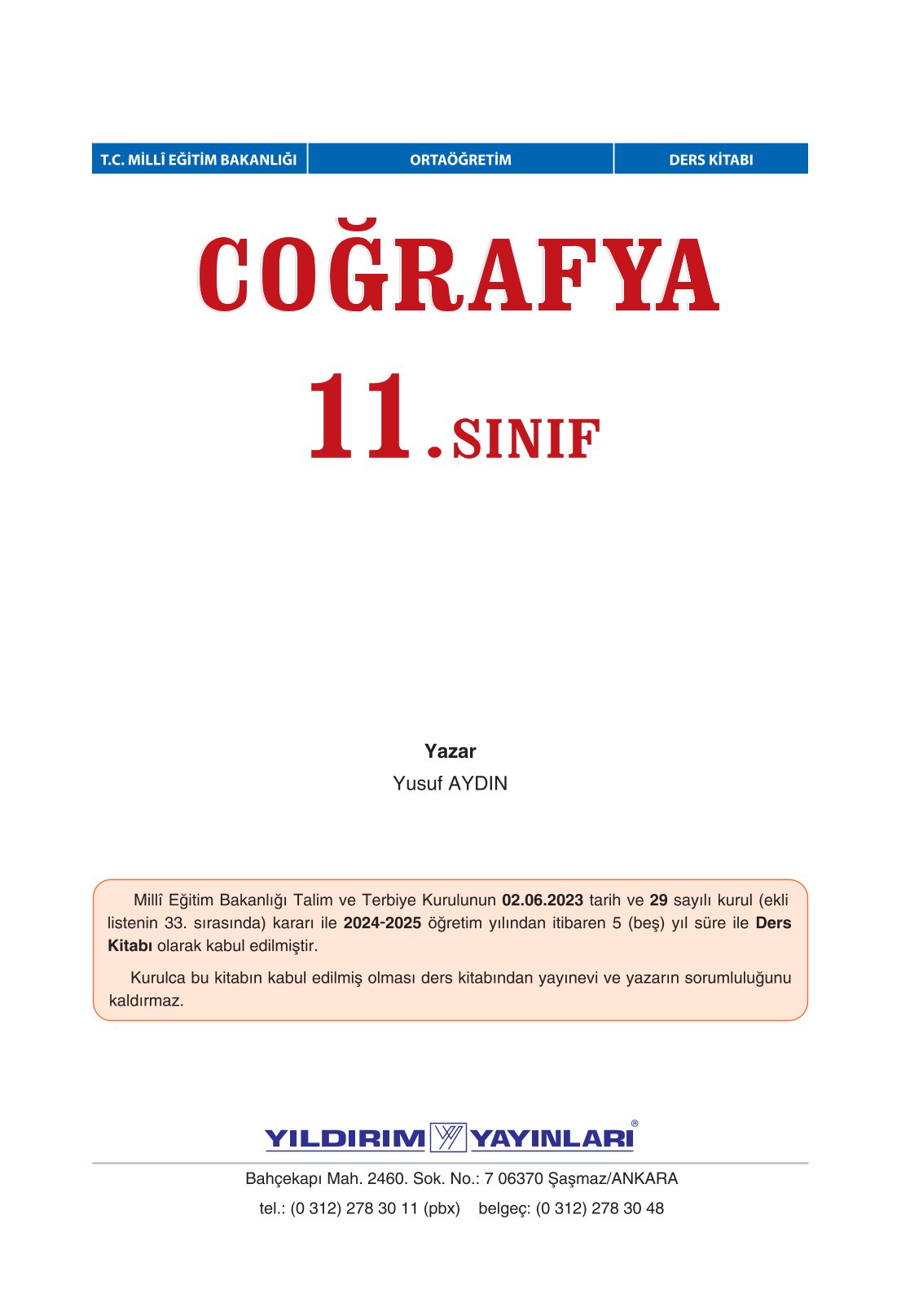 11. Sınıf Yıldırım Yayınları Coğrafya Ders Kitabı Sayfa 1 Cevapları