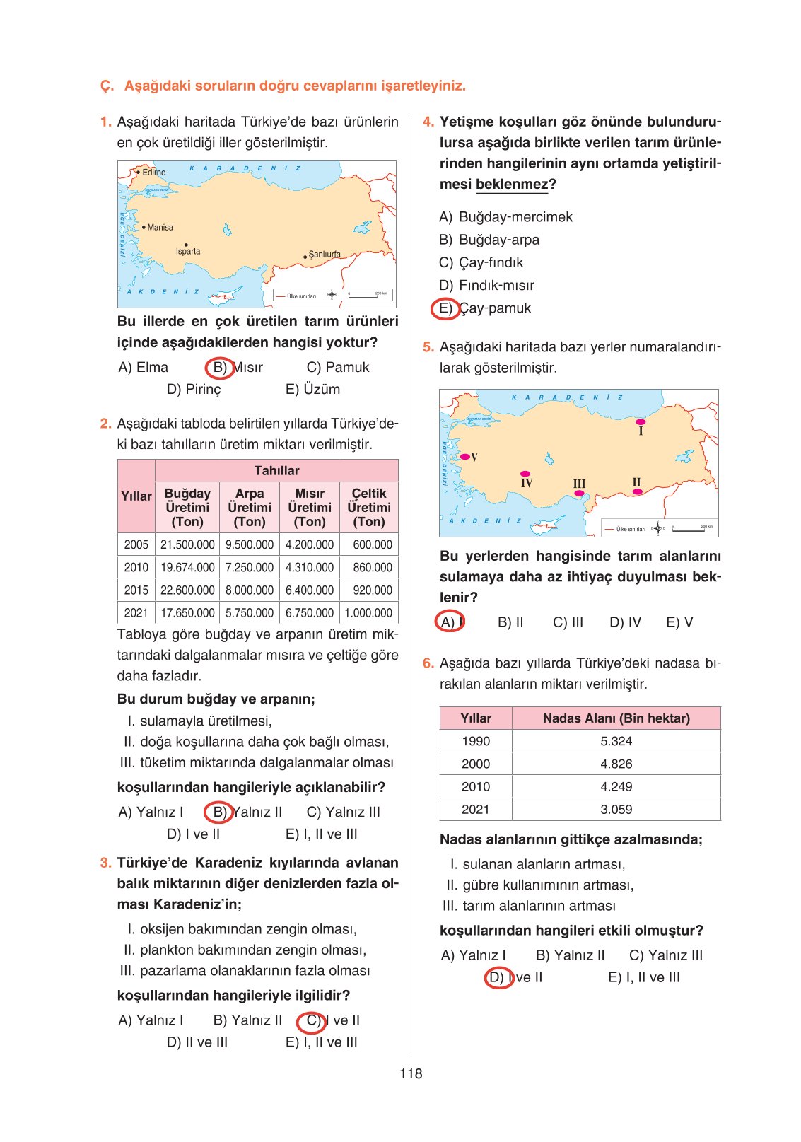 11. Sınıf Yıldırım Yayınları Coğrafya Ders Kitabı Sayfa 118 Cevapları