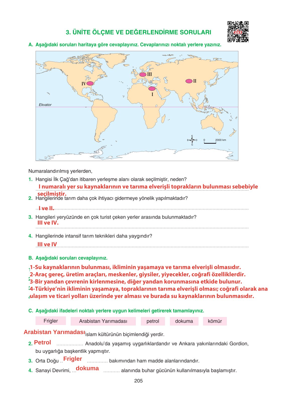 11. Sınıf Yıldırım Yayınları Coğrafya Ders Kitabı Sayfa 205 Cevapları