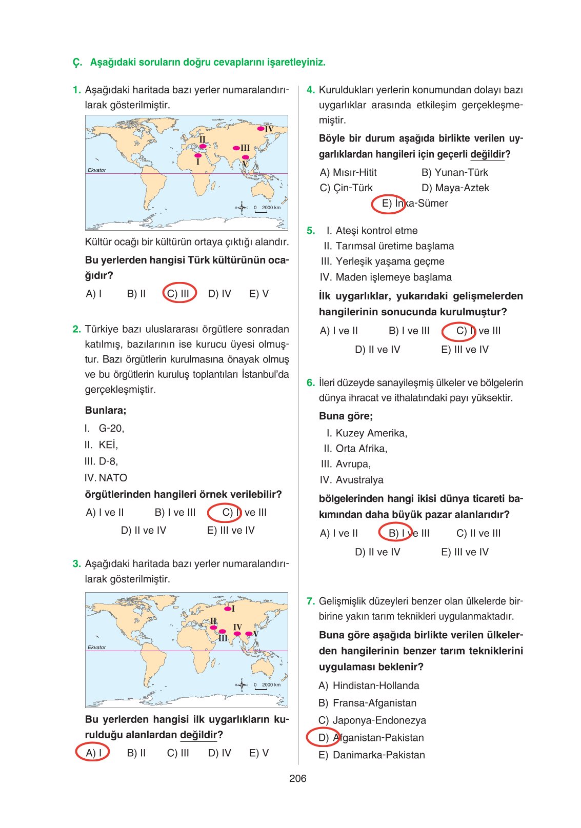 11. Sınıf Yıldırım Yayınları Coğrafya Ders Kitabı Sayfa 206 Cevapları