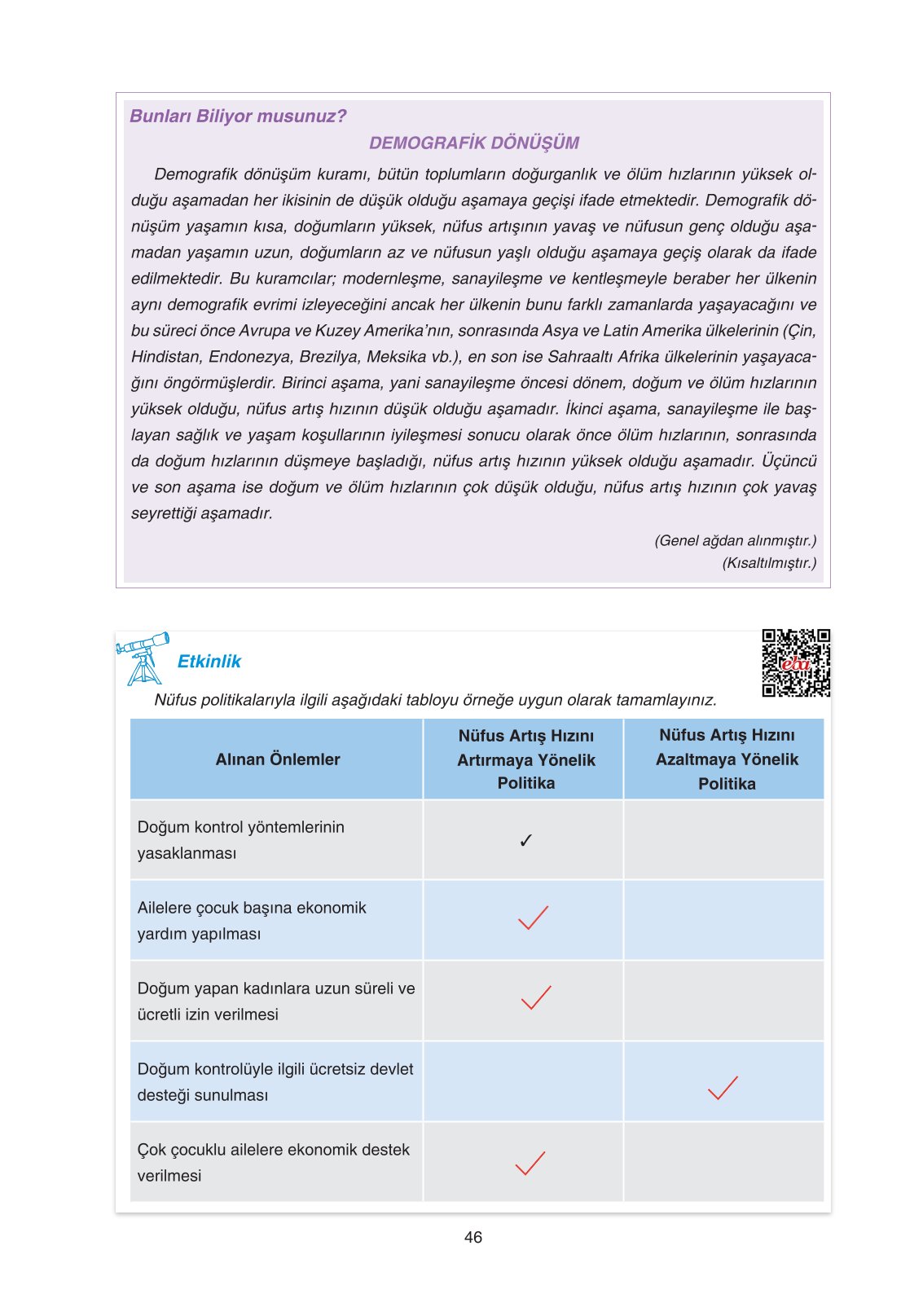 11. Sınıf Yıldırım Yayınları Coğrafya Ders Kitabı Sayfa 46 Cevapları