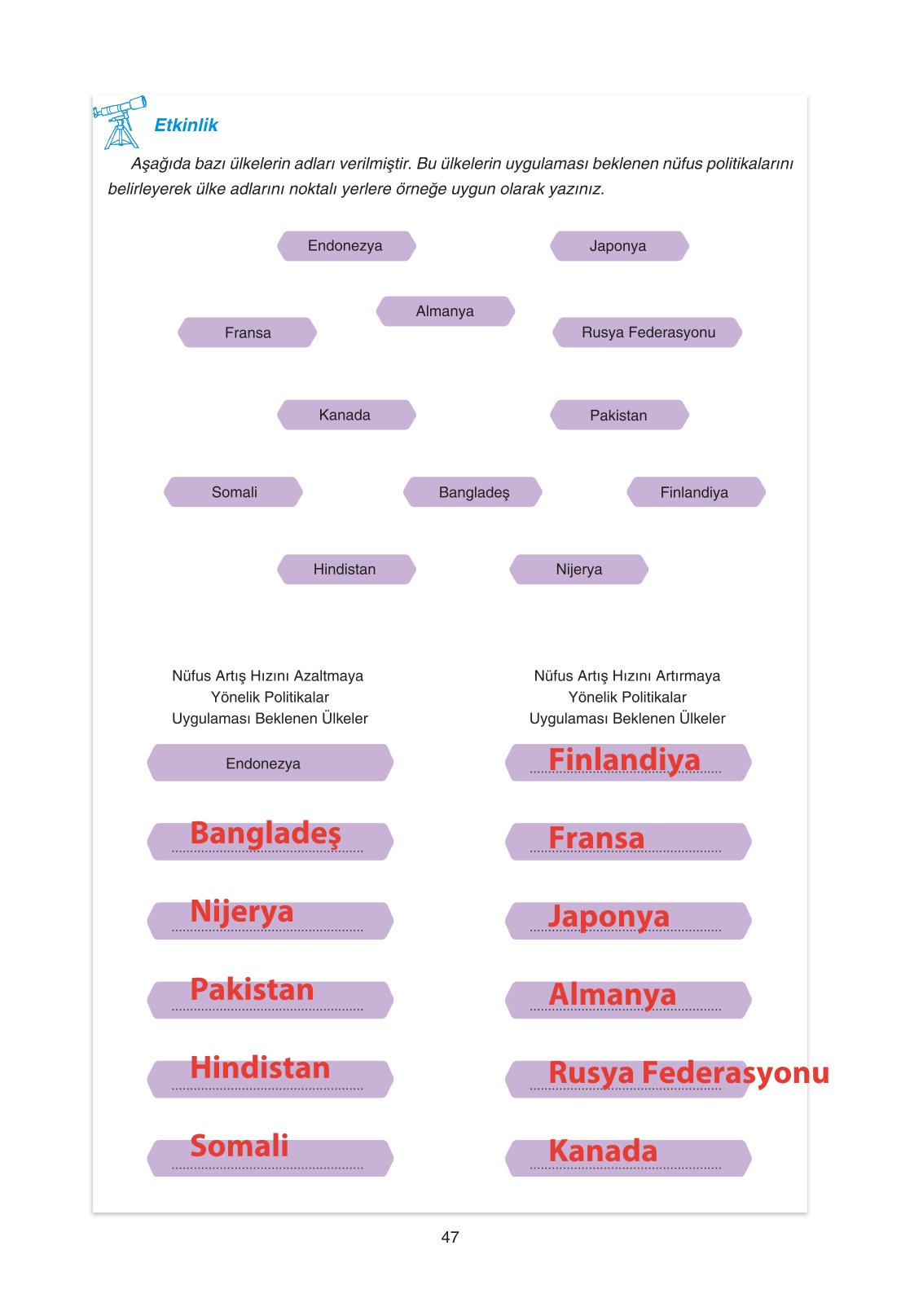 11. Sınıf Yıldırım Yayınları Coğrafya Ders Kitabı Sayfa 47 Cevapları