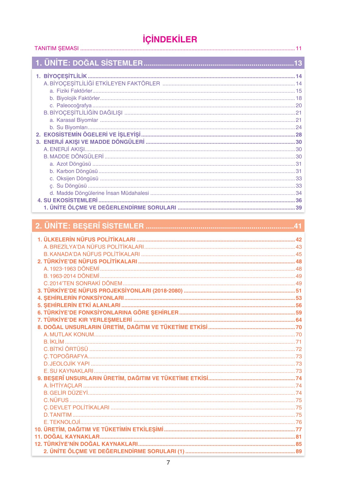 11. Sınıf Yıldırım Yayınları Coğrafya Ders Kitabı Sayfa 7 Cevapları