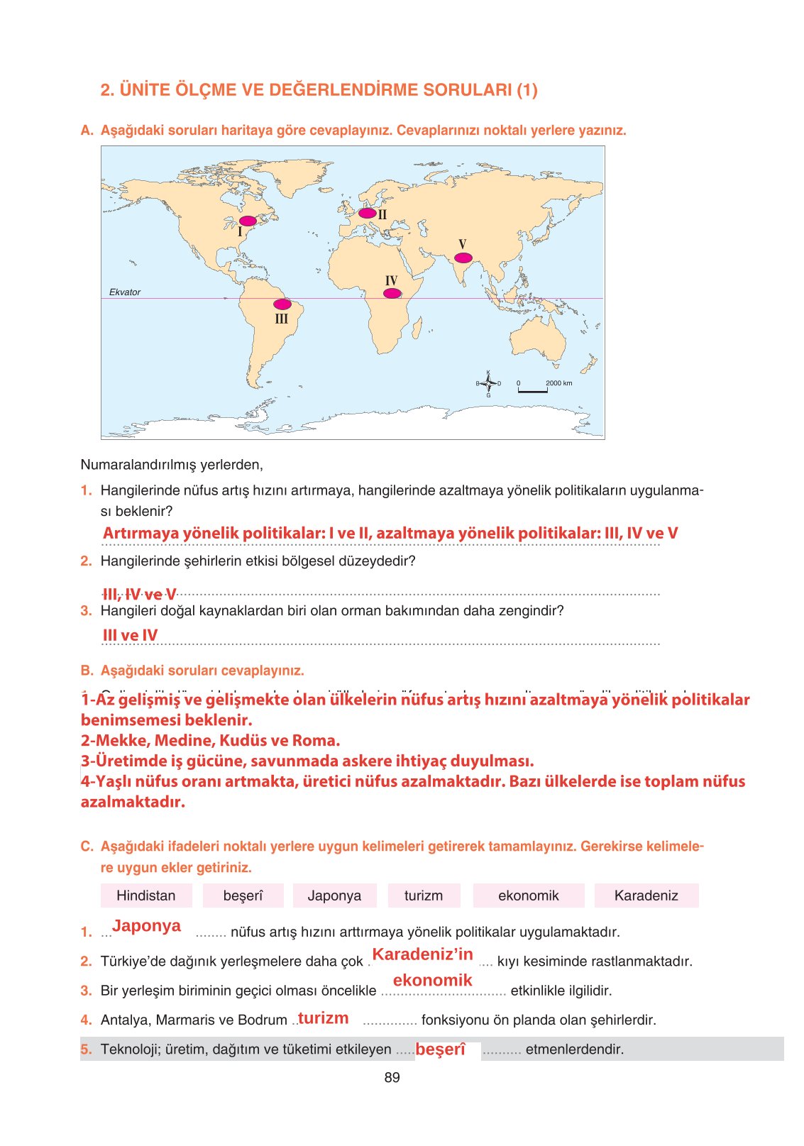 11. Sınıf Yıldırım Yayınları Coğrafya Ders Kitabı Sayfa 89 Cevapları