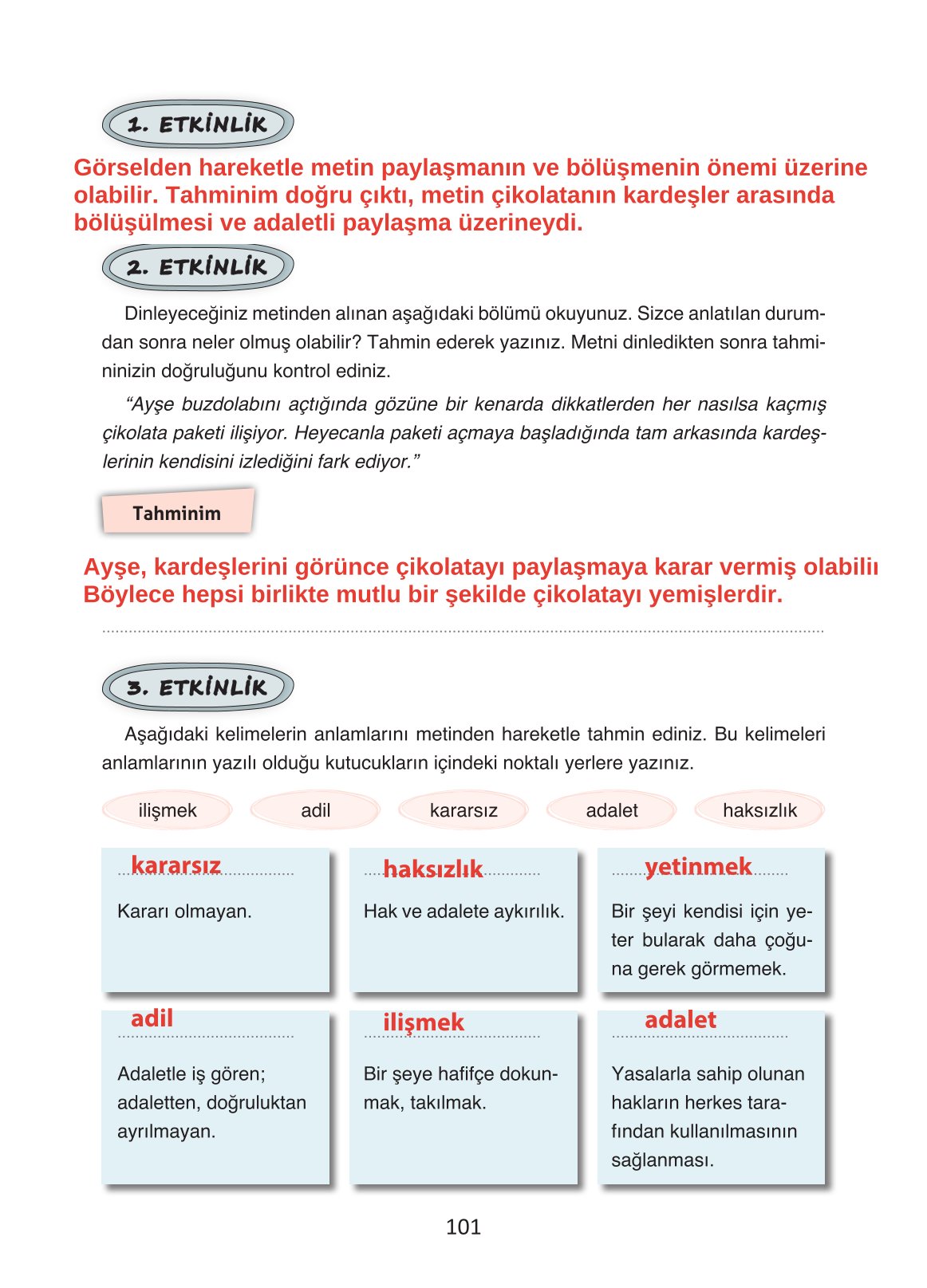 4. Sınıf Ada Yayıncılık Türkçe Ders Kitabı Sayfa 101 Cevapları