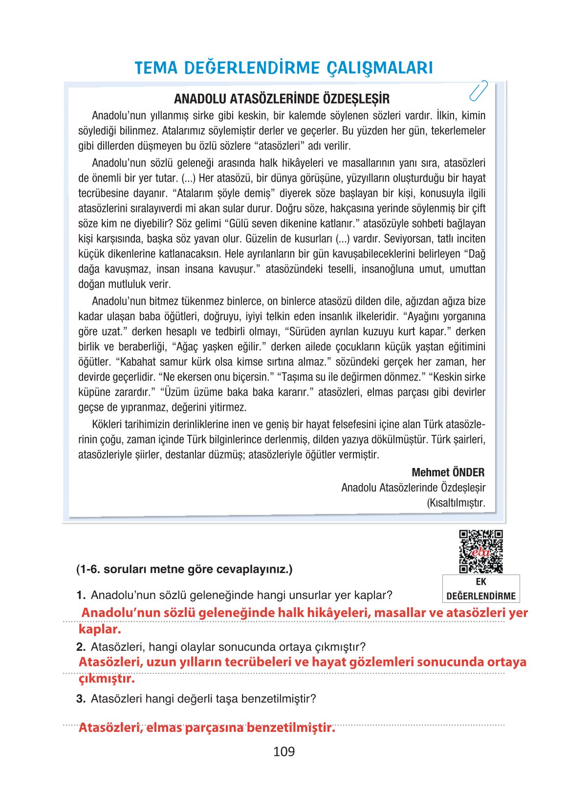 4. Sınıf Ada Yayıncılık Türkçe Ders Kitabı Sayfa 109 Cevapları