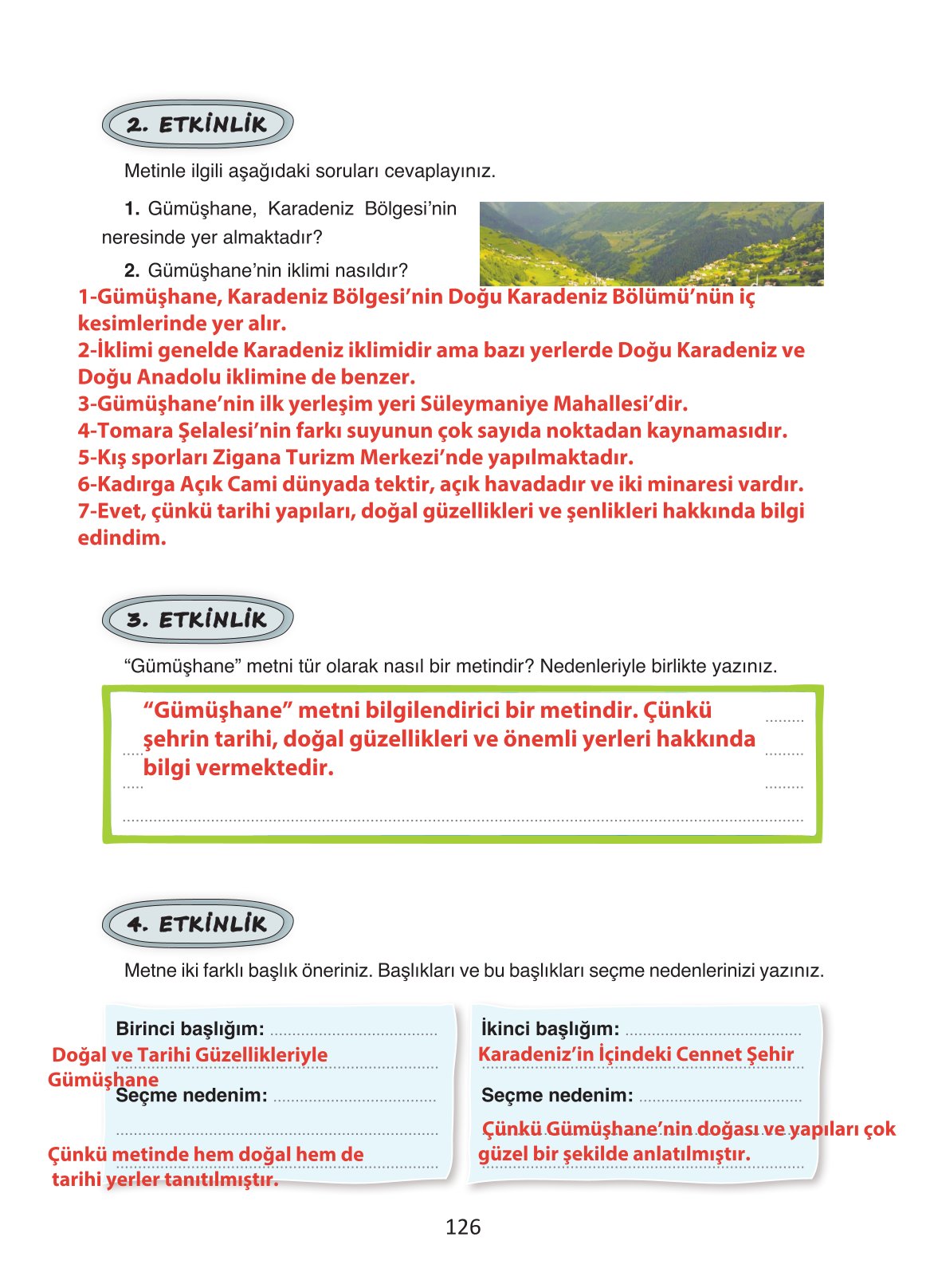 4. Sınıf Ada Yayıncılık Türkçe Ders Kitabı Sayfa 126 Cevapları