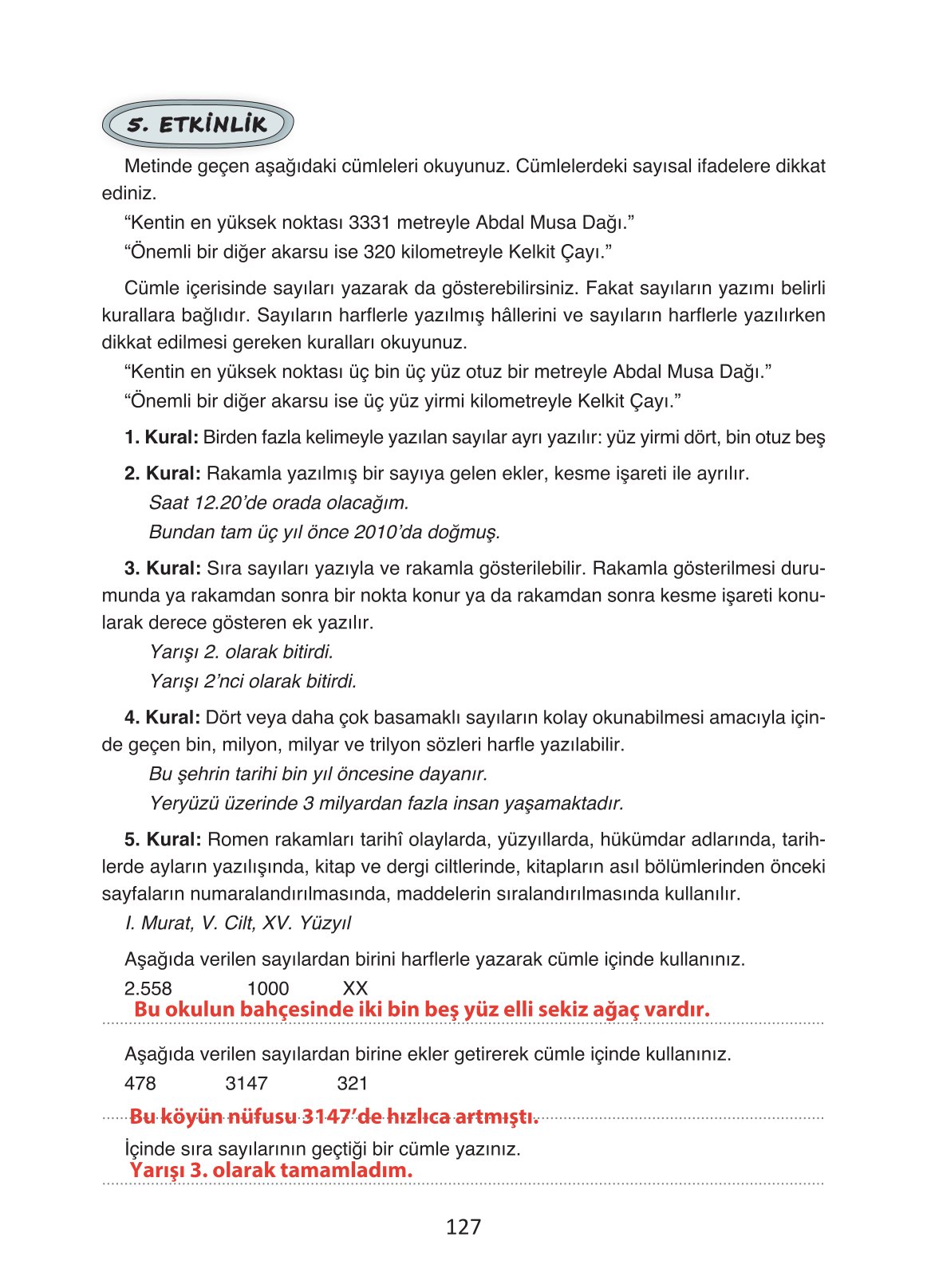 4. Sınıf Ada Yayıncılık Türkçe Ders Kitabı Sayfa 127 Cevapları