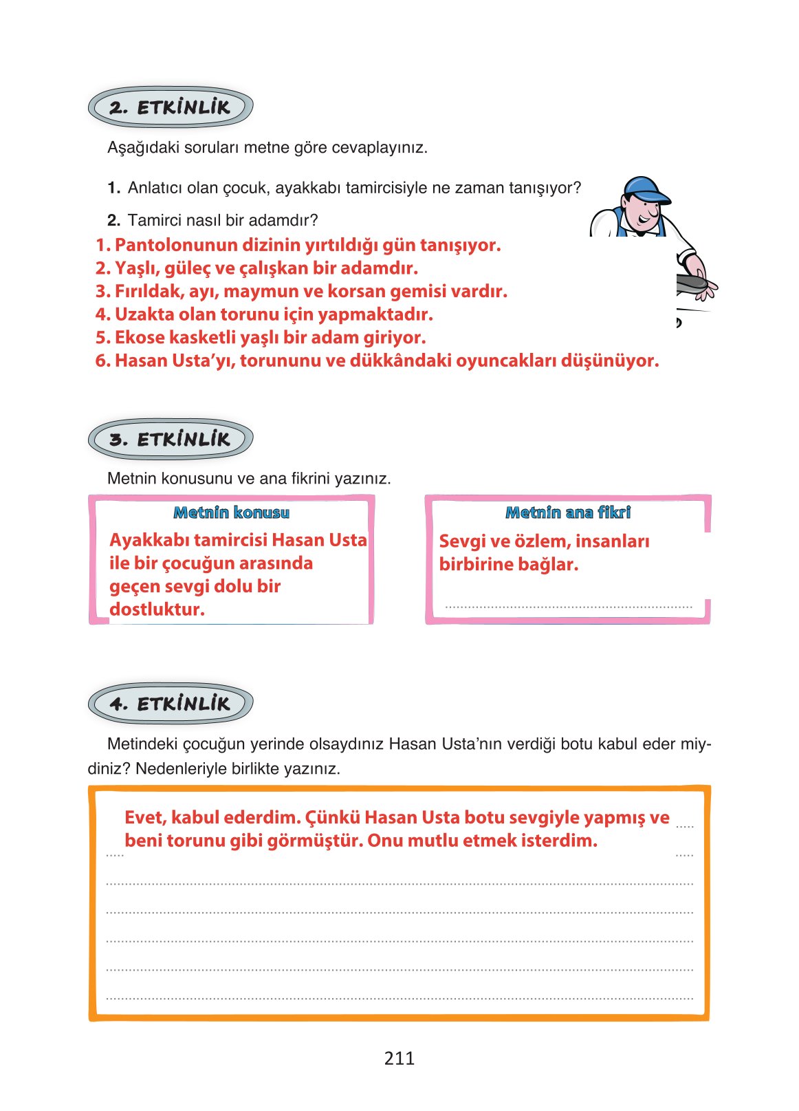 4. Sınıf Ada Yayıncılık Türkçe Ders Kitabı Sayfa 211 Cevapları