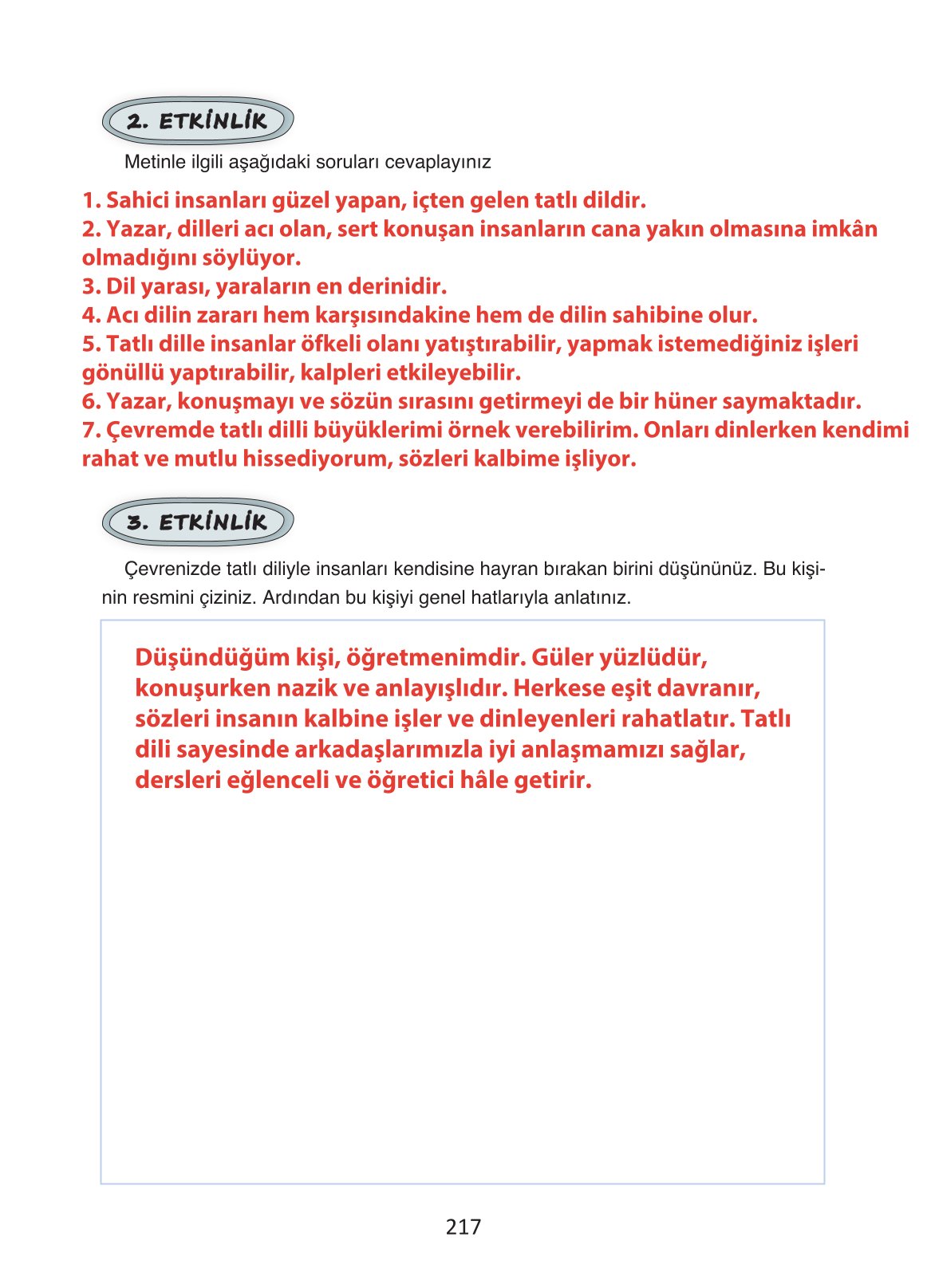 4. Sınıf Ada Yayıncılık Türkçe Ders Kitabı Sayfa 217 Cevapları