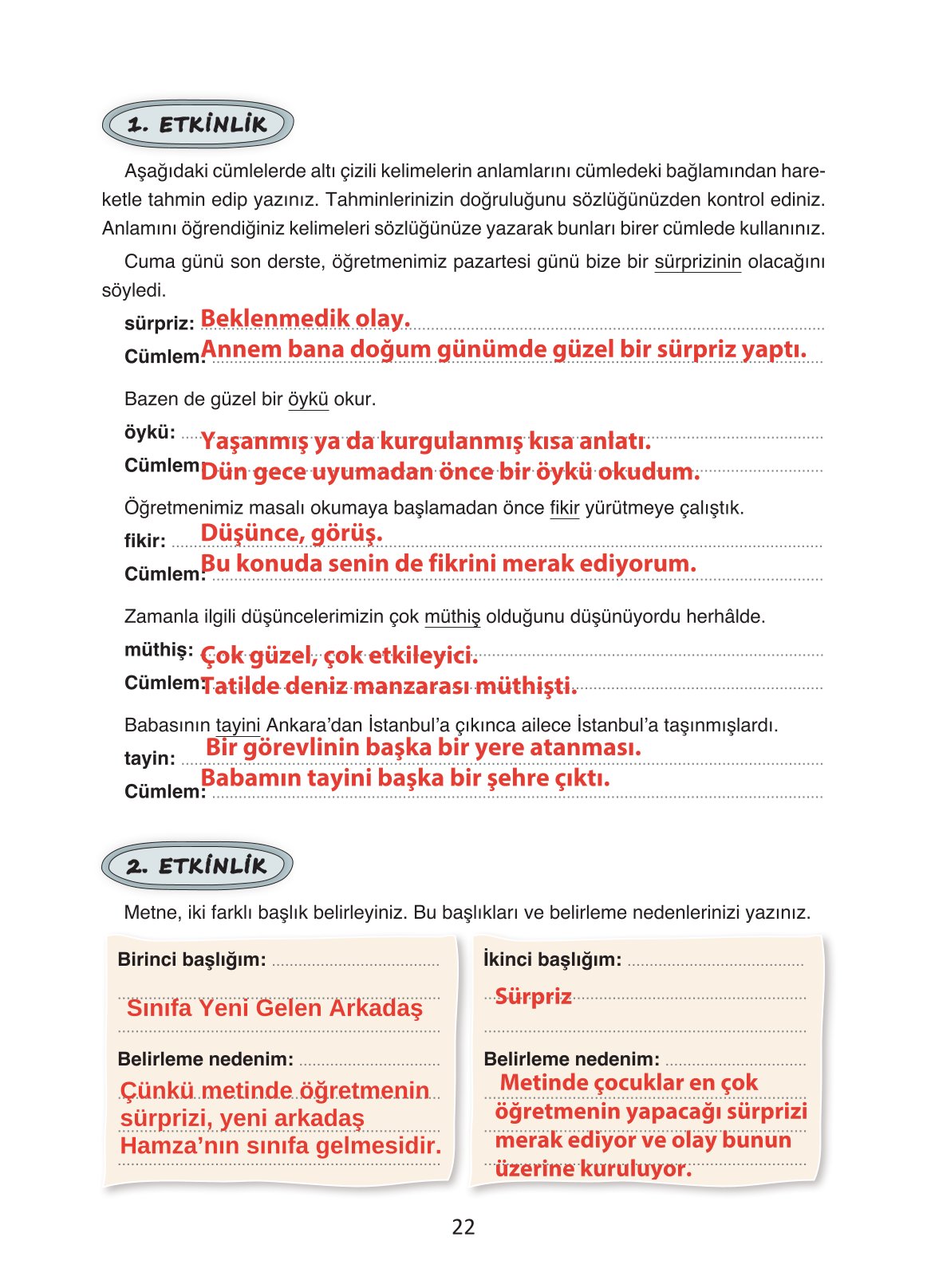 4. Sınıf Ada Yayıncılık Türkçe Ders Kitabı Sayfa 22 Cevapları