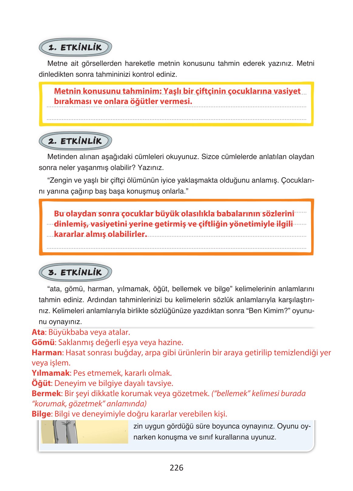 4. Sınıf Ada Yayıncılık Türkçe Ders Kitabı Sayfa 226 Cevapları