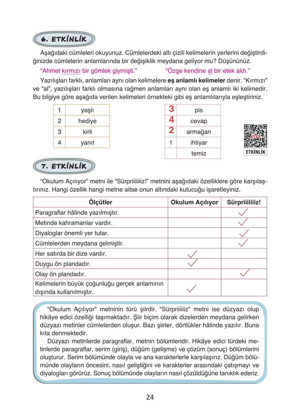 4. Sınıf Ada Yayıncılık Türkçe Ders Kitabı Sayfa 24 Cevapları